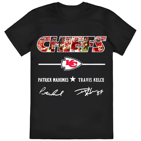 Kansas City Chiefs Patrick Mahomes Travis Kelce Signatures Shirt .jpg