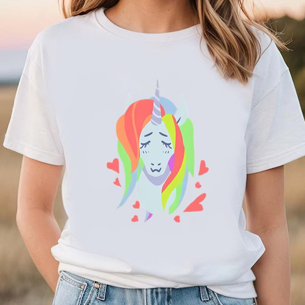 Lovely Rainbow Hair Cut Unicorn Hear Valentine T-shirt .jpg