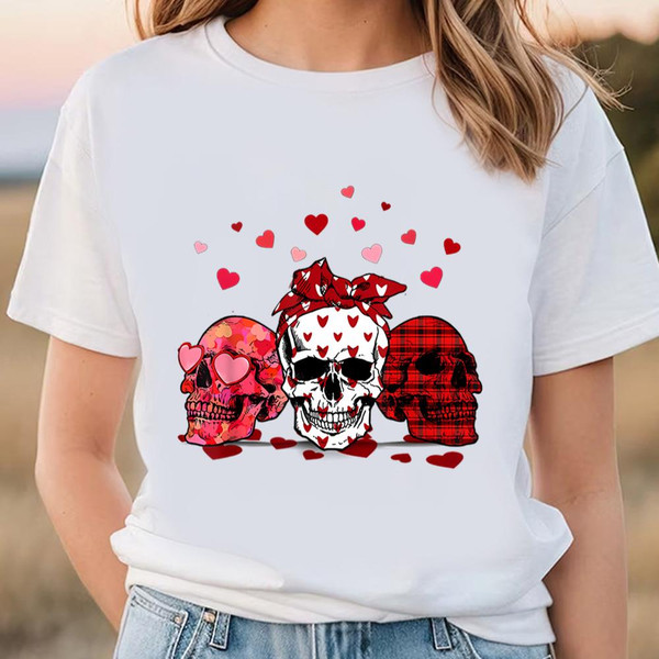 Skull Heart Buffalo Plaid Wearing Bandana Valentine's Day T-Shirt .jpg