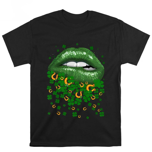 Funny Sexy Lips Drip Shamrocks Horseshoes St Patricks Day Shirt .jpg