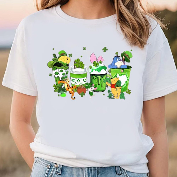 Winnie The Pooh St Patricks Day Shirt, Disney Coffee Latte Shirt .jpg