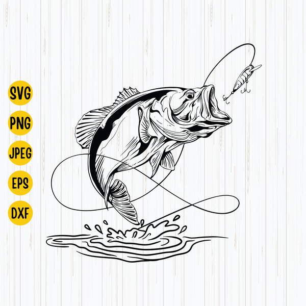 Bass Fishing Fish Hook Svg, Smallmouth Striped Svg, Hunting Fishing Svg, Fish Hook Png, Bass Svg, Clipart, Instant Download.jpg