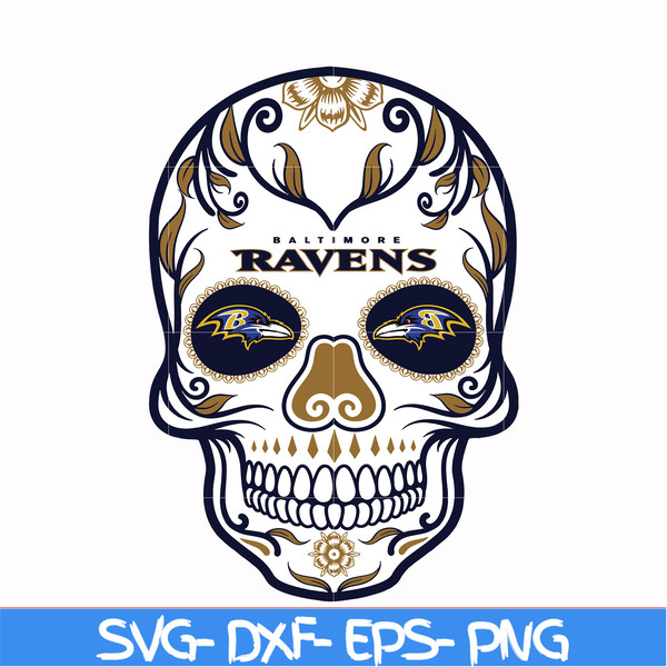 NFL071037T-Baltimore Ravens skull madala svg, Baltimore Ravens svg, Ravens svg, Skull svg, Madala svg, Sport svg, Nfl svg, png, dxf, eps digital file NFL071037T