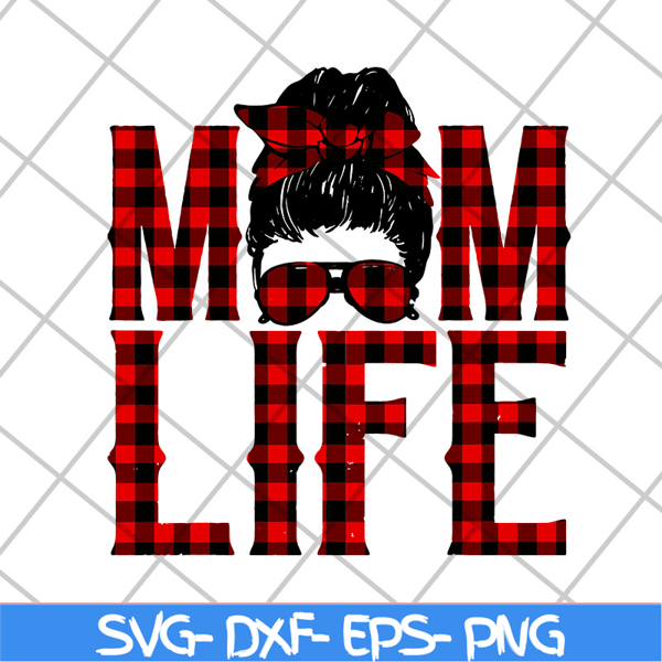 MTD23042140-Red plaid messy hair bun mom life svg, Mother's day svg, eps, png, dxf digital file MTD23042140.jpg