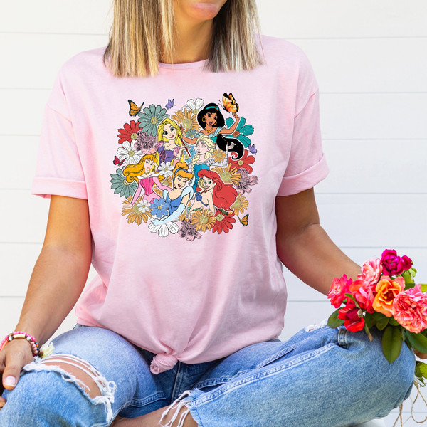 Cute Disney Princess Shirts, Disney Flower Shirts, Disney Woman Shirt, Ariel Shirt, Jasmine Shirt, Elsa Shirt.jpg