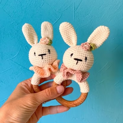 Bunny rattle with teether ring Amigurumi Crochet Patterns, Crochet Pattern.jpg
