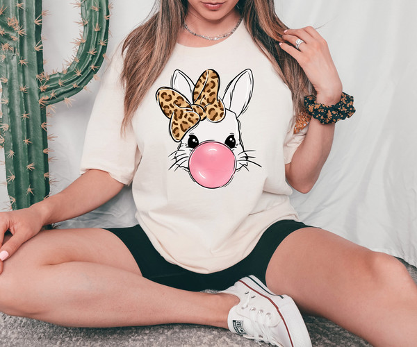 Leopard Cute Bunny Shirt, Retro Easter Shirt, Bunny Shirt, Happy Easter Shirt, Easter Gift, Bunny Easter Shirt, Easter Matching Shirt.jpg