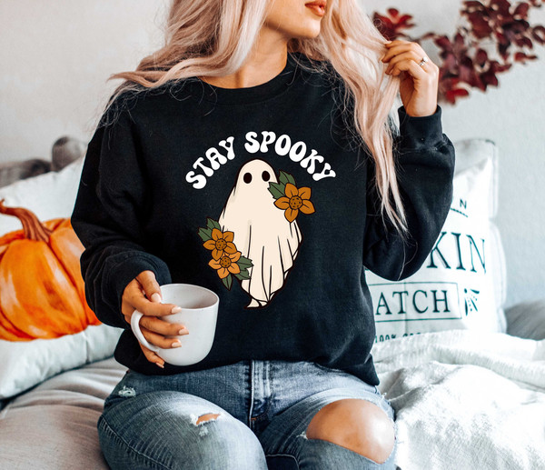 Stay Spooky Sweatshirt, Halloween Sweatshirt, Halloween Gift Hoodie, Womens Halloween Sweatshirt, Spooky Season Shirt, Ghost Halloween.jpg