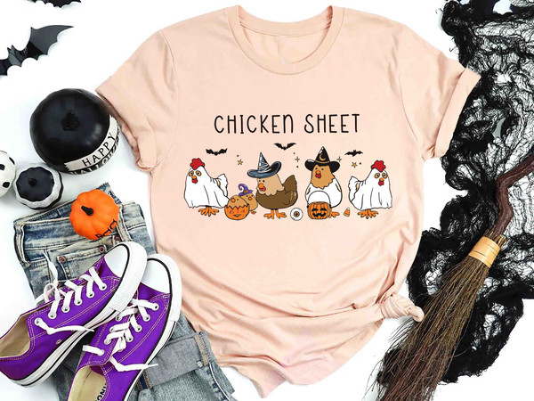 Chicken Sheet Sweatshirt, Halloween Chickens Shirt, Spooky Chicken Halloween Tee, Western Halloween Shirt, Chicken Lover Gift Tee.jpg