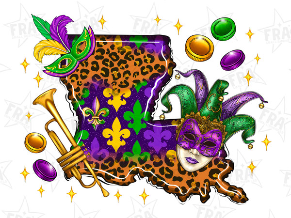 Louisiana map Mardi Gras png sublimation design download, Happy Mardi Gras png, Mardi Gras Carnaval png, Louisiana map png, designs download.jpg