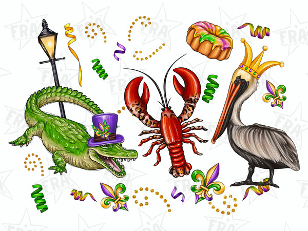 Mardi Gras alligator pelican crawfish sublimation design download, Mardi Gras png, Louisiana png,Fleur de Lis Png,sublimate designs download 1.jpg