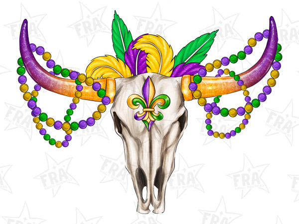 Mardi Gras Bull Skull Png Sublimation Design, Mardi Gras Png, Bull Skull Png, Western Mardi Gras Bull Skull Png Digital Downloads.jpg