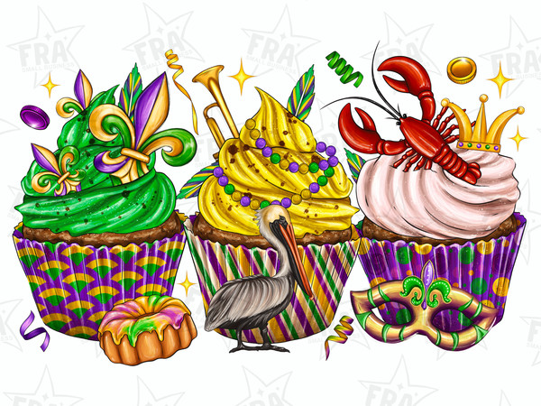 Mardi Gras Cupcakes Png, Western, sublimation design download, Happy Mardi Gras png, Crawfish png, sublimate designs download, Cupcakes png.jpg