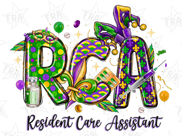 Mardi Gras RCA Resident Care Assistant Png, Sublimation Design Download, Happy Mardi Gras Png, Nurse Life Png, Nurse Png, Sublimate Download.jpg