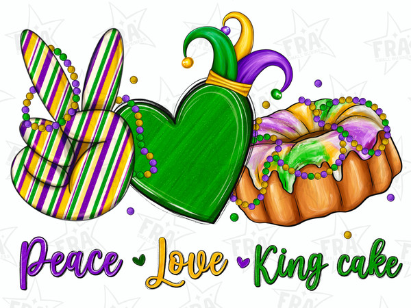 Peace Love King Cake Png Mardi Gras Sublimation Design, Mardi Gras Png, Mardi Gras Love Png, King Cake Png, Digital Download 1.jpg