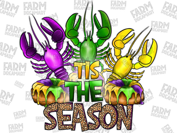 Crawfish Tis The Season Sublimation Design, Mardi Gras Party Png, Lobster Png, Leopard Design, Sublimation Design, Digital Download.jpg