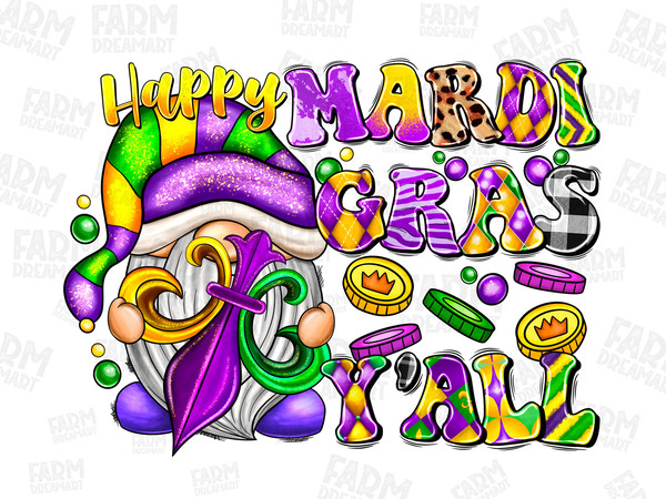 Happy Mardi Gras Yall Gnome Png Sublimation Design, Happy Mardi Gras Png, Mardi Gras Carnival Png, Mrdi Gras Gnome Png, Digital Download.jpg