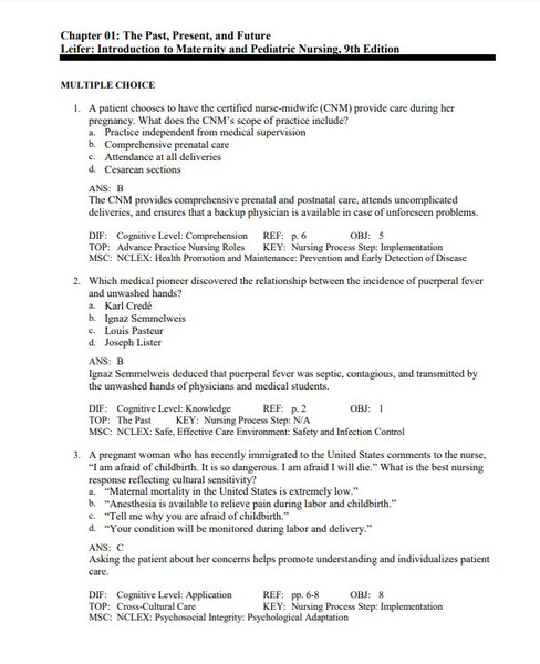 Latest 2023 Introduction to Maternity and Pediatric Nursing 9th Edition BY Gloria Leifer Test bank  All Chapters (1).JPG