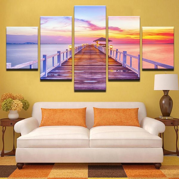 Sunrise Wooden Bridge Seascape Sunset Lake Nature.jpg