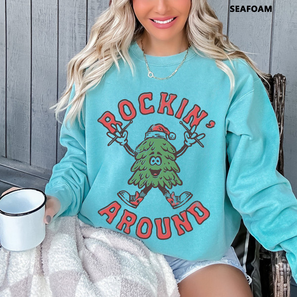 Rockin Around Christmas Comfort Colors Crewneck, Santa Baby Oversized Christmas Crewneck, Oversized Holiday Sweater 2.jpg