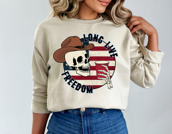 Long Live Freedom, Skull Red White and Blue, America Shirt, Fourth of July Shirt, USA shirt, Summer BBQ t-shirt, Skeleton 4th of July Shirt.jpg
