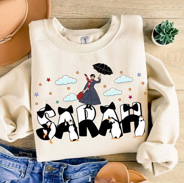 Custom Name Disney Mary Poppins Shirt  Personalized Mary Poppins And Penguin T-Shirt  Disneyland Matching Tee  Birthd.jpg