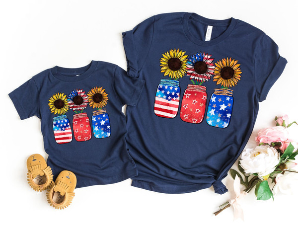 American Sunflowers Mama and Mini Shirts, Mom Daughter 4th of July Tees, Mommy and me Outfits, Matching 4th of July, America.jpg