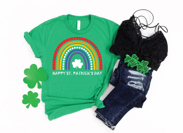 St Patricks Day Rainbow Shirt, Four Leaf Clover Shirt,Happy St Patrick's Day Shirt, Gift For Irish Women, Shamrock Shirt, St Paddys Day Gift.jpg