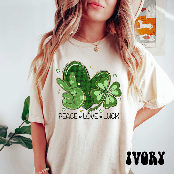 Peace Love Luck Shirt, Comfort Colors St Patricks Day Shirt, Shamrock Shirt, Leopard St Patricks Day Shirt, Lucky Shirt, Patricks Day Tee.jpg