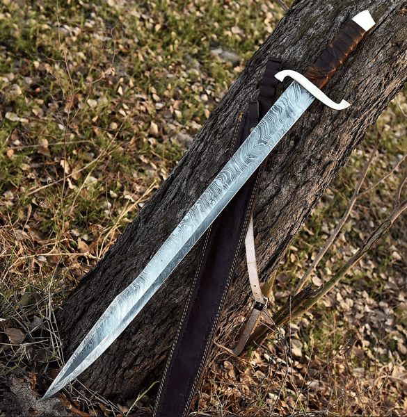 Damascus Sword, Viking Sword, Sword Real, Sword, Long Sword with Leather Sheath, Fantasy Sword, Groomsmen Gift, Birthday Gift, Gift For Him (4).PNG