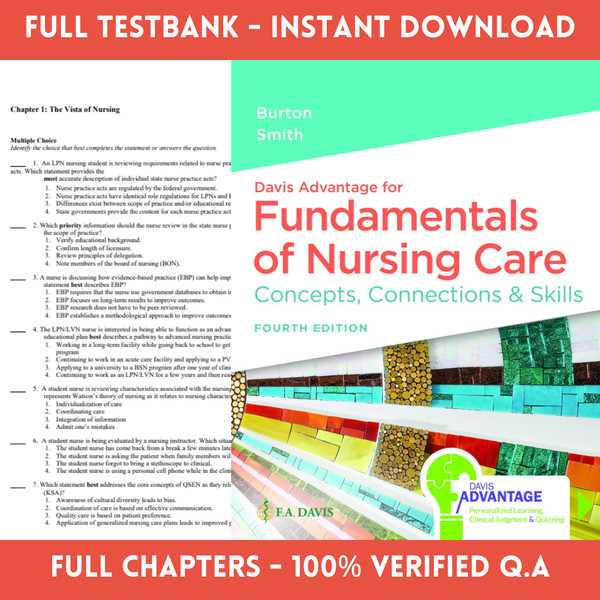Test Bank For Davis Advantage for Fundamentals of Nursing Care Concepts, Connections & Skills, 4th Edition by Marti Burton.png