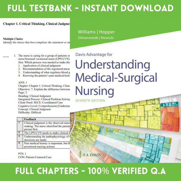 Davis Advantage for Understanding Medical-Surgical Nursing 7th Edition Linda S. Williams Test Bank.png