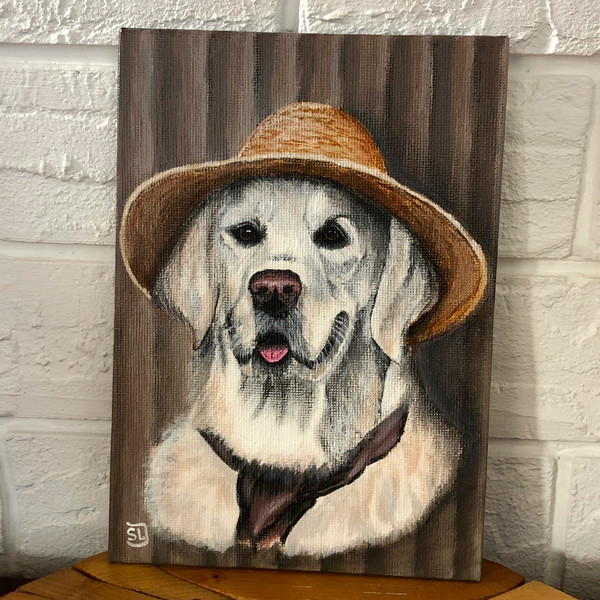 painting, original, gift, handmade, unique, dog, retriever, acrylic, paints, canvas, beautiful, cool, art, portrait, funnydraw, paints, comics