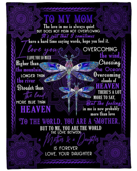 Mom Blanket, Gift Ideas For Mother's Day, To My Mom The Love In Me, My Mom Is The Best Mom Purple Dragonflies Fleece Blanket 1.jpg