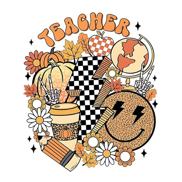 Fall Teacher PNG Shirt Retro Fall Vibes Teacher Sublimation Design.jpg