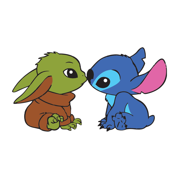 Stitch And Yoda - Baby Yoda And Stick Kiss Disney Lover SVG.png