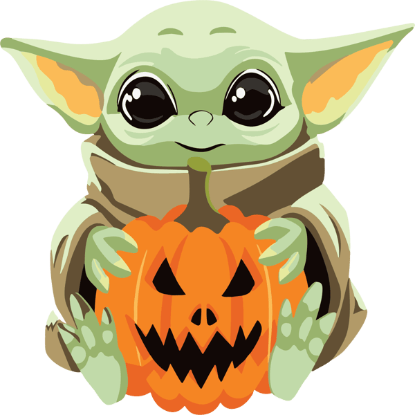 Cartoon Baby Yoda With Halloween Pumpkin SVG.png