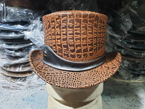 Crocodile Eye Band Tan Leather Top Hat (9).jpg