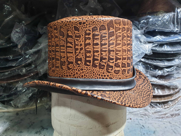Crocodile Eye Band Tan Leather Top Hat (10).jpg