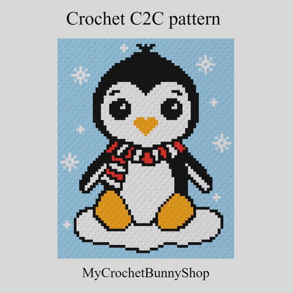 crochet-C2C-cute-penquin-graphgan-blanket
