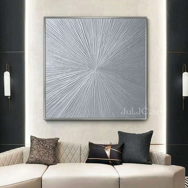 Modern-living-room-wall-art-silver-rays-painting-abstract-art-shiny-silver-original-artwork-above-couch-decor-11