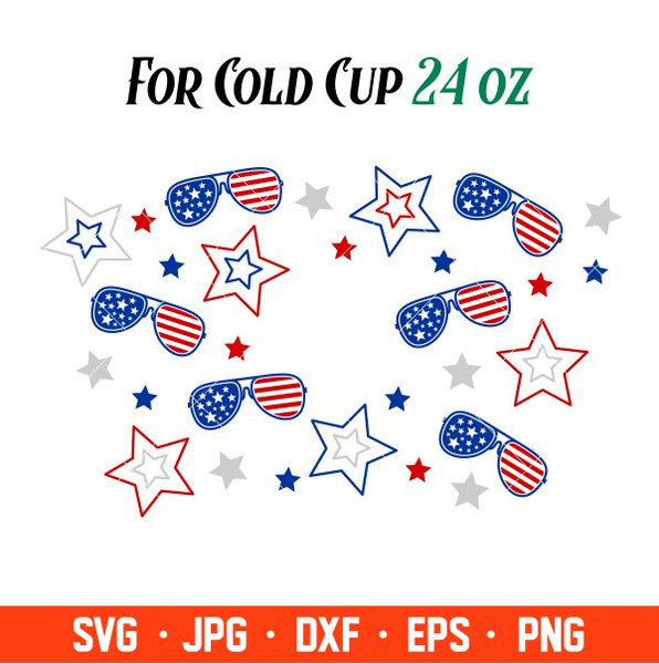 4th of July Sunglasses Full Wrap Svg, Starbucks Svg, Coffee Ring Svg, Cold Cup Svg, Cricut, Silhouette Vector Cut File.jpg