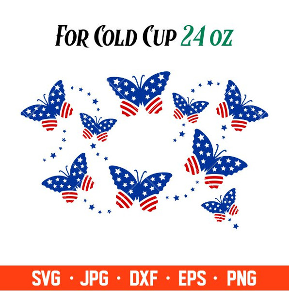 American Butterfly Full Wrap Svg, Starbucks Svg, Coffee Ring Svg, Cold Cup Svg, Cricut, Silhouette Vector Cut File.jpg