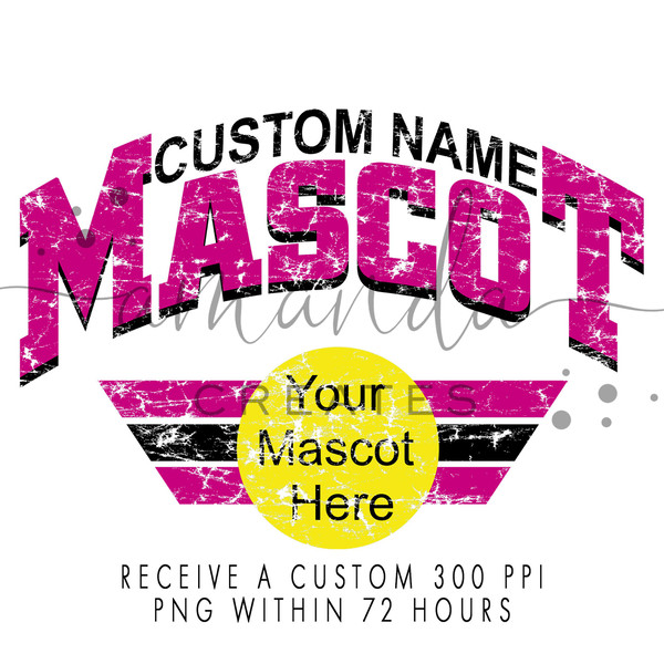 Custom Arched Collegiate-Type Distressed Mascot Design, PNG File for DTF, DTG, or Sublimation.jpg