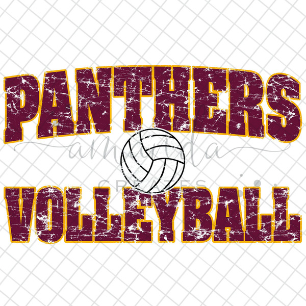 Panthers Distressed Maroon and Gold Volleyball Mascot Design PNG & JPG, Digital Download, Sublimation File.jpg