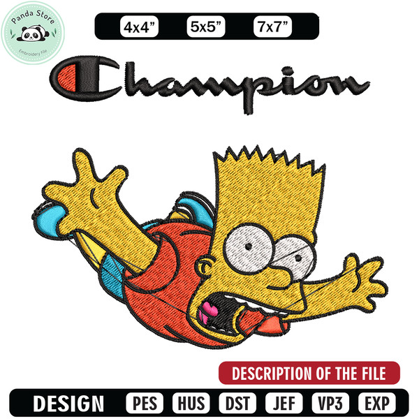 Bart Simpson Champion Embroidery design, Simpson Embroidery, cartoon design, Embroidery File, Instant download.jpg