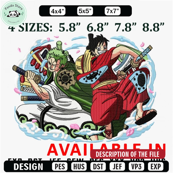 Zoro and luffy embroidery design, Anime Embroidery, Anime design, Embroidered shirt, Anime shirt, digital download.jpg