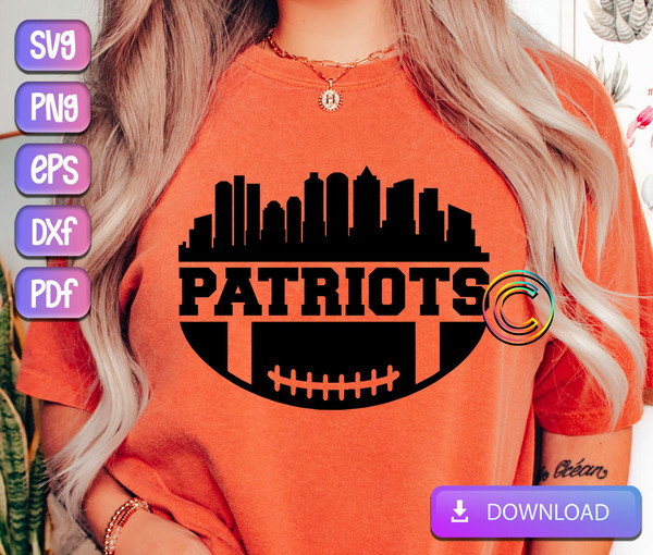 Patriots Football Svg, Football Skyline Svg, Football Team Svg, Silhouette, Clipart, Png, Svg, Instant Download.jpg