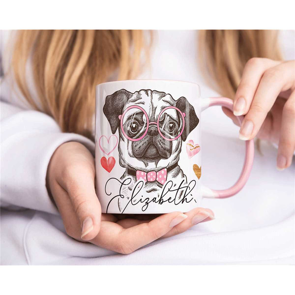 Cute Pug Mug, Personalised Mug, Custom Name Cup, Coffee Tea Cup Gift For Her, Valentines Gift For Her, Wife Girlfriend M.jpg