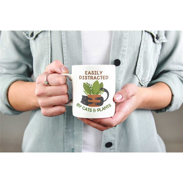 Easily Distracted by Cats and Plants, Plants and Cats Mug, Cat lover Gifts, Plant Lady Coffee Cup, Cat Plant Cup, Cute C.jpg